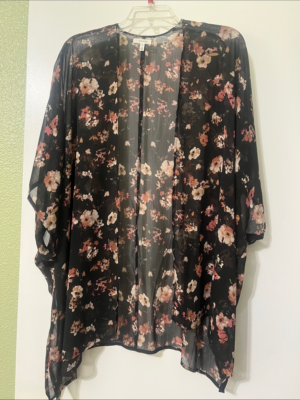 Maurices Black Sheer Floral Kimono Cardigan